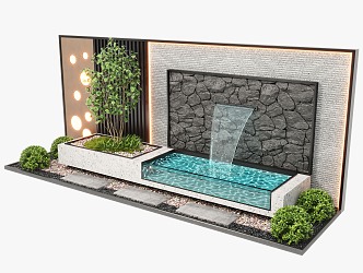 Modern waterscape wall waterscape landscape wall stacked water landscape plant landscape sketch 3d model