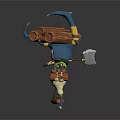 Game Movie Cartoon Character With Blue Hat Long Horn Carrying Logs And Axe
