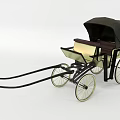 Vintage Horse Carriage With Black Canopy Golden Wheels And Wooden Seat
