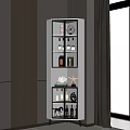 Modern Tall Wine Cabinet With Glass Doors Shelves Wine Bottles And Decorative Items