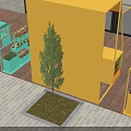 Bright Colorful Outdoor Street Vending Kiosks Along Sunny Urban Public Wooden Pedestrian Walkway