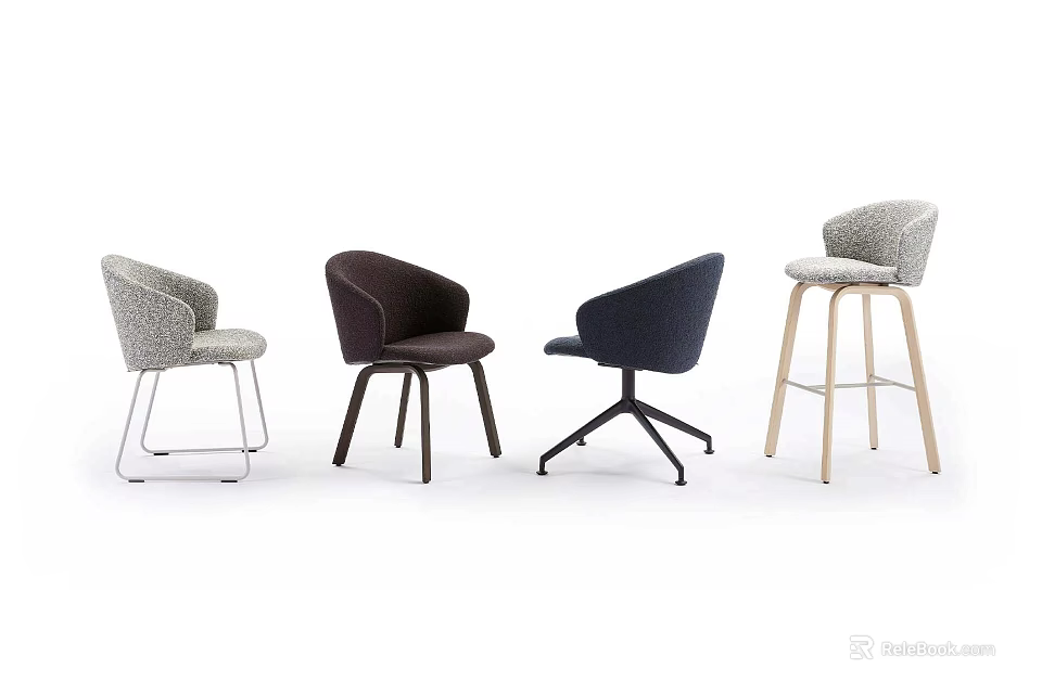 Modern Stylish Single Chairs with Various Colors and Different Leg Designs 3d model