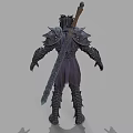 Male Warrior In Spiked Metallic Armor With Sword And Intricate Design Details