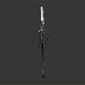 Long Range Sniper Rifle Featuring Telescopic Sight Tripod Stand Metallic Barrel and Ammunition Bullets