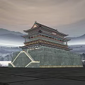 Chinese-style ancient bell tower ancient building drum tower 3d model