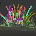 Yellow And Black Robot Surrounded By Green Bamboo Like Plants On Gray Platform