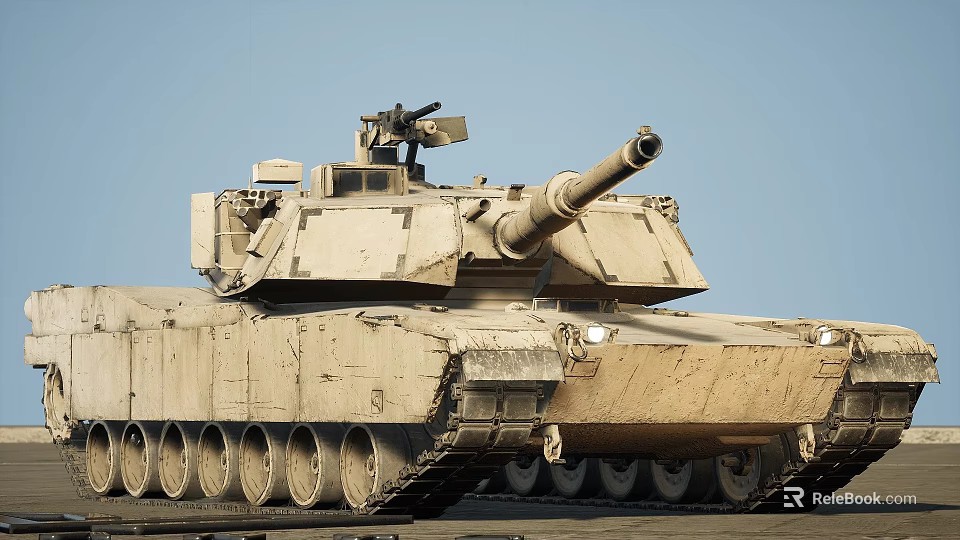 Sand Colored Military Armored Tank With Long Main Cannon Turret And Tracks 3d model 