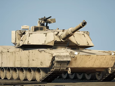 Sand Colored Military Armored Tank With Long Main Cannon Turret And Tracks 3d model