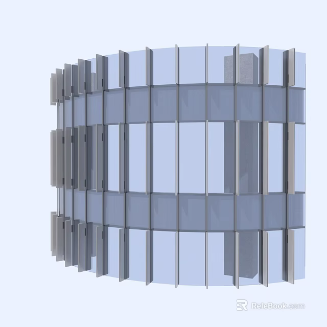 Modern Architectural Component Featuring Glass Curtain Wall And Structured Metal Frames 3d model 