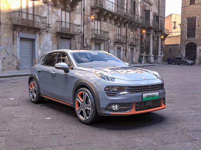 Gray Lynk Co 02 Car With Orange Rims Parked In Old Town Square 3d model