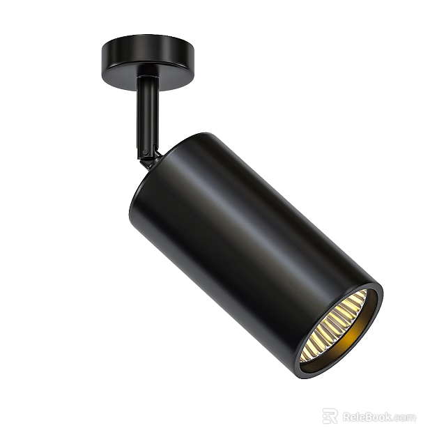 Modern Black Cylindrical Downlight Spotlight With Adjustable Warm LED Light 3d model 