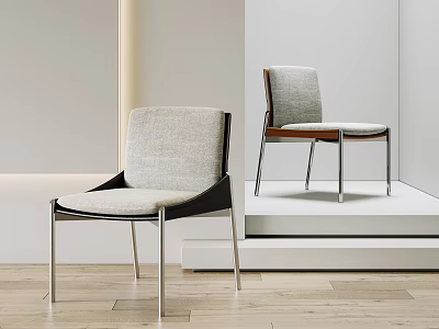 Modern Dining Chairs Featuring Grey Fabric Seats Wooden Backrests Black Frames And Metal Legs 3d model