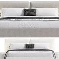Modern Double Bed With Upholstered Headboard White Linens And Striped Pillows