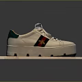White Fashion Shoes With Green Red Stripes Bee Emblem Thick Sole And White Laces
