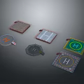 Various Shaped Electronic Chips With H Letter And Colorful Circuit Patterns 3d model
