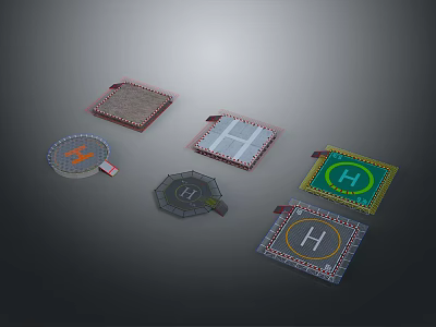 Various Shaped Electronic Chips With H Letter And Colorful Circuit Patterns 3d model