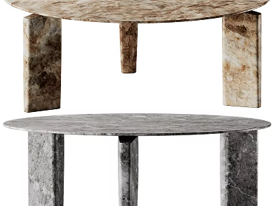 Stylish Round Coffee Table Featuring Brown and Gray Marble Tabletop and Legs 3d model
