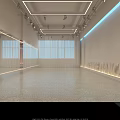 Modern Store Front Desk With ORANGE Logo Gray Countertop Orange Side Wall Grid Lights