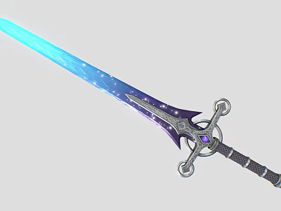 Fantasy Weapon Sword With Blue Glow Starry Pattern On Blade And Decorative Hilt With Gemstone 3d model