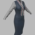 Navy Blue Uniform Dress With Gray Long Sleeves And Striped Necktie