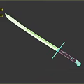 Long Bladed Weapon With Blue Steel Blade And Wooden Handle On Dark Background