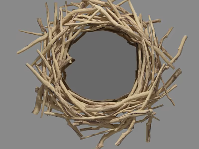 Natural Twig Decorative Round Mirror with Handmade Branch Frame Design 3d model
