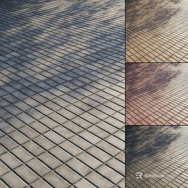 Gray Brown Red Brick Ground With Interlocking Grid And Shadow Effects 3d model