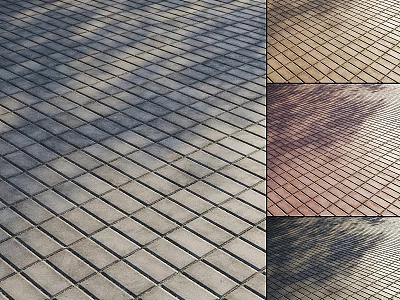 Gray Brown Red Brick Ground With Interlocking Grid And Shadow Effects 3d model