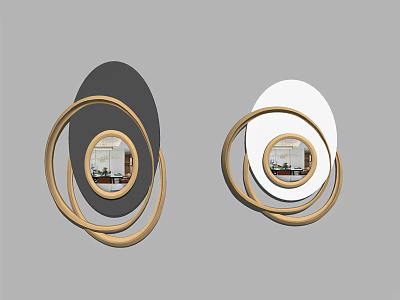 Decorative Oval Mirror With Golden Circular Rings And Interior Room Reflection 3d model