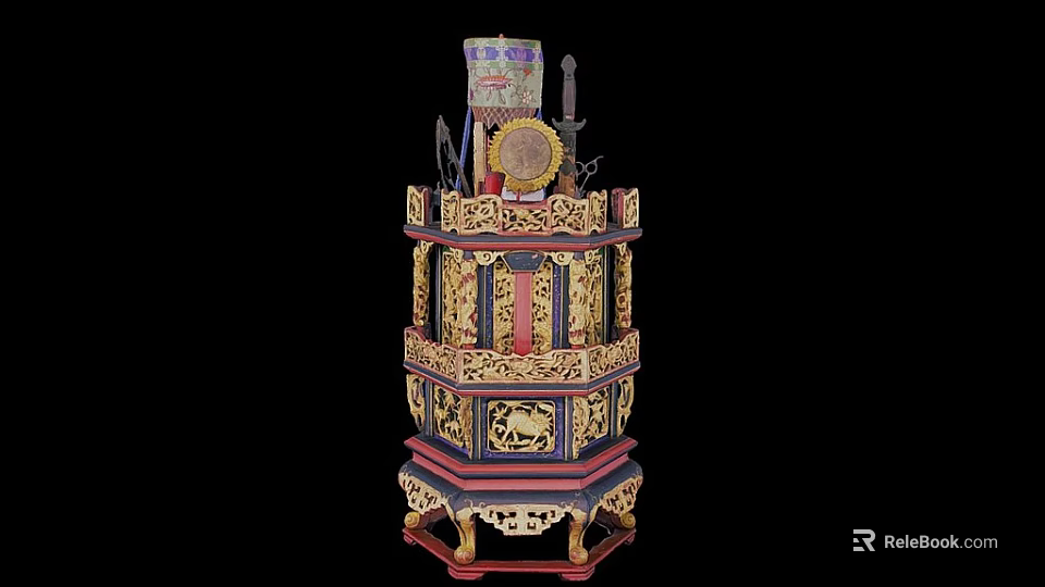 Traditional Chinese Intricately Carved Multi Tiered Decorative Furniture For Ornaments 3d model 