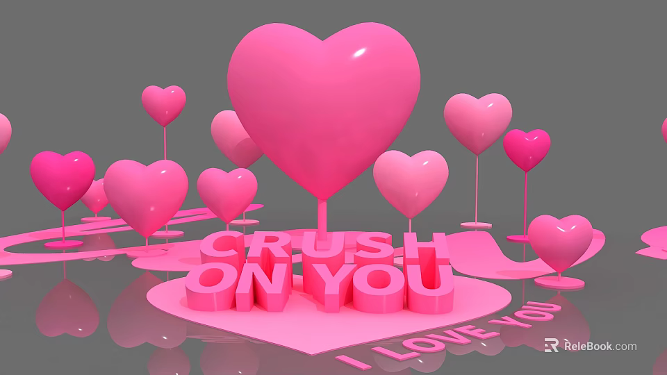 Romantic Photo Spot with Pink Heart Decorations 3D Letters and I Love You 3d model 