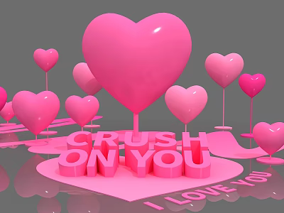 Romantic Photo Spot with Pink Heart Decorations 3D Letters and I Love You 3d model