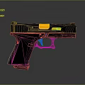 Sleek Black Tactical Pistol With Yellow Slide Accents Green Sights And Textured Grip