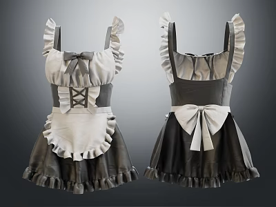 Hanger Displaying Fashionable Maid Dresses With Ruffle Trims And Bow Decorations 3d model