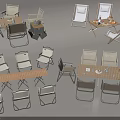 Outdoor Wooden Table with Folding Metal Chairs for Patio Garden Leisure Dining Set