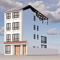 Detached Villa With White Exterior Multi story Gray Roof Black Frames And Wooden Doors