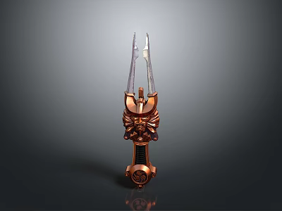 Ornate Trident Shaped Metallic Weapon With Decorative Handle And Sharp Prongs 3d model