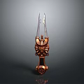 Ornate Trident Shaped Metallic Weapon With Decorative Handle And Sharp Prongs