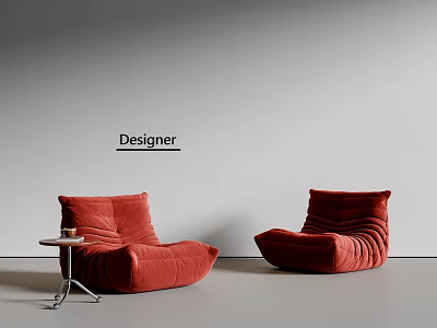 Red Designer Bean Bag Chairs In Modern Living Room With Side Table 3d model