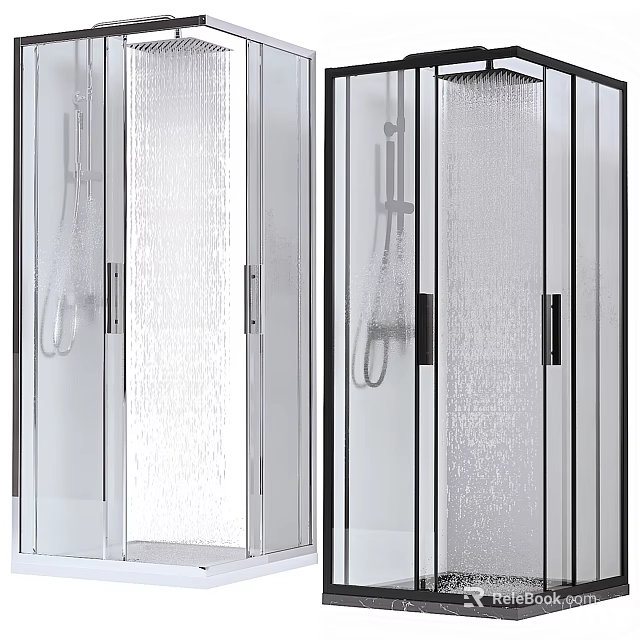 Sleek Modern Shower Sauna Interior With Glass Doors And Showerheads 3d model 