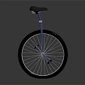 Blue Frame Unicycle With Black Seat And Single Wheel On Dark Background