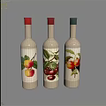 Three White Wine Bottles With Fruit Illustration Labels And Colorful Caps Design