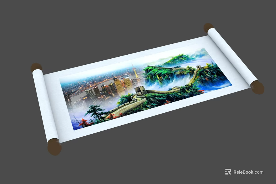 Scroll Style Decorative Ornament Set With Cityscape And Natural Landscape 3d model 