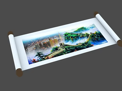 Scroll Style Decorative Ornament Set With Cityscape And Natural Landscape 3d model