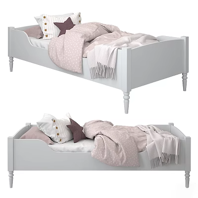 White Baby Crib With Pink Bedding Pillows And Fringe Blanket Classic Design 3d model