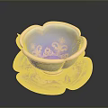 Flower Shaped Glass Cup With Saucer Blue Purple Hue And Gold Trim Design