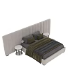 Double Bed With Tufted Light Gray Headboard Brown Pillows And Side Table 3d model