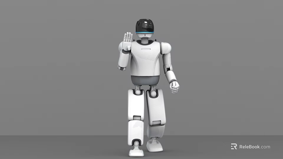 Intelligent Humanoid Robot With White Body Black Headset Waving Hand In Gray Background 3d model 