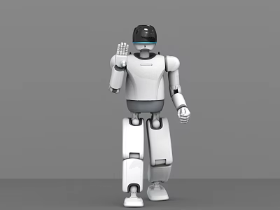Intelligent Humanoid Robot With White Body Black Headset Waving Hand In Gray Background 3d model