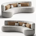 Curved Light Gray Sectional Sofa With Brown And Light Gray Decorative Pillows 3d model